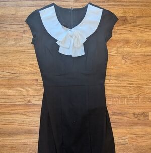 Stop Staring Black Mini Dress with Cream Collar and Bow